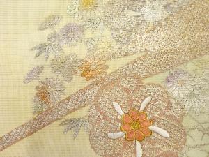 アンティーク　絽　芝草・菊・笹模様織り出し名古屋帯